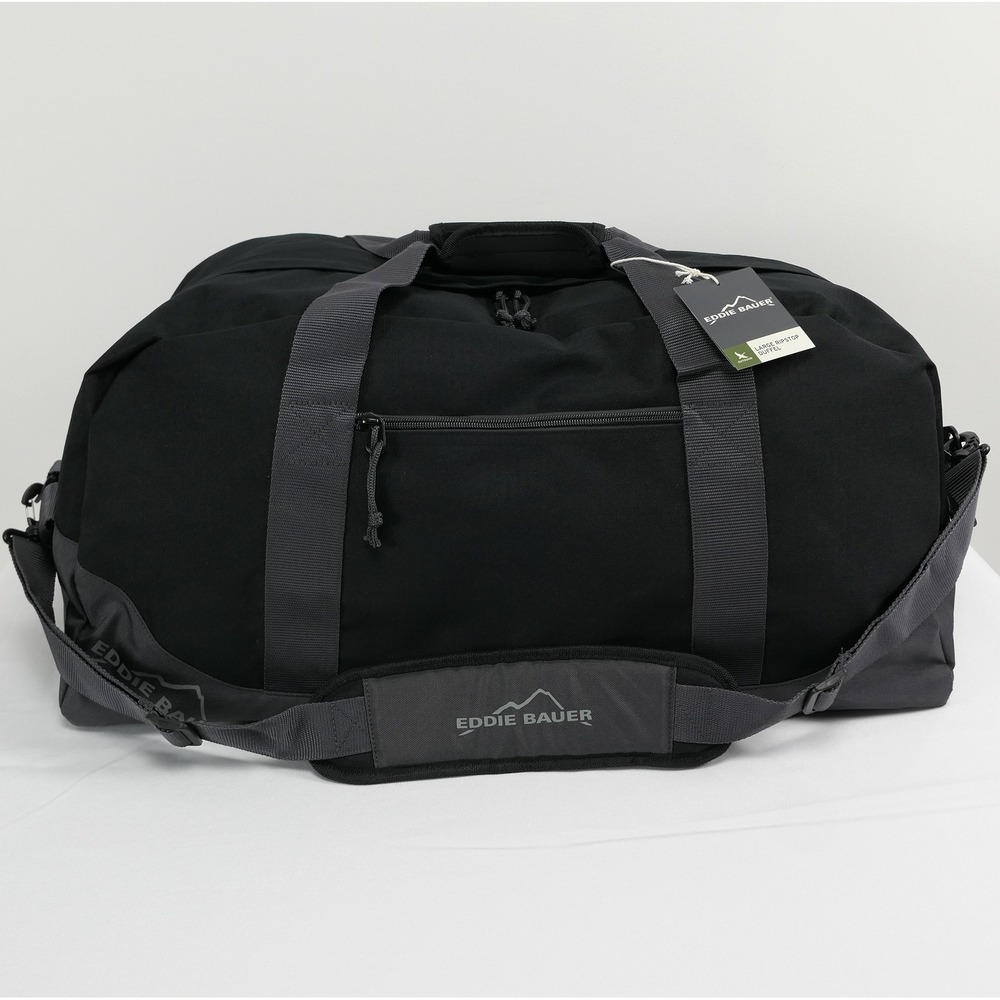NEW Eddie Bauer Large Ripstop Duffel Bag Black Gray Travel Gym Bag NWT